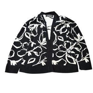 Kasper Open Front Cardigan Knit Sweater Women's Size S Black White Floral Career